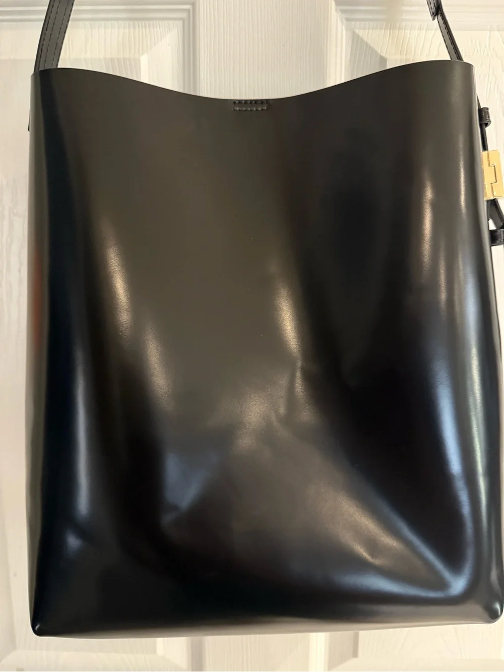 J. Crew Black Leather Bucket Tote with Gold Accent